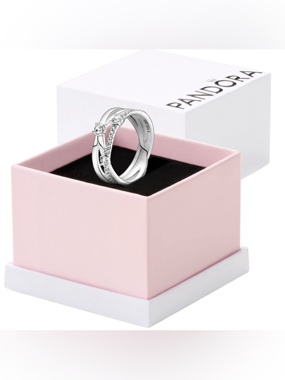 Pandora Silver Twisted Band Ring with Sparkling Stones - Silver